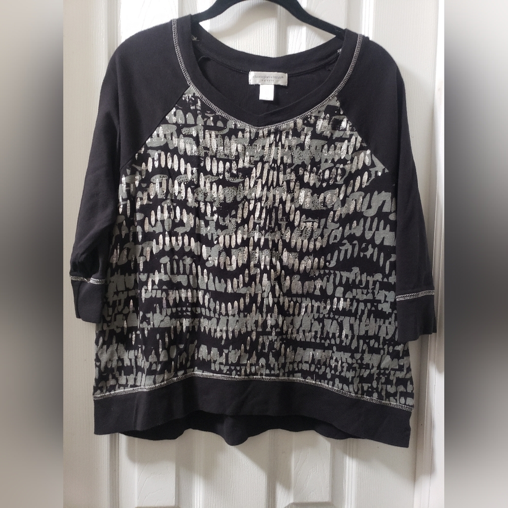 Christopher&Banks Black and Silver Patterned Top
